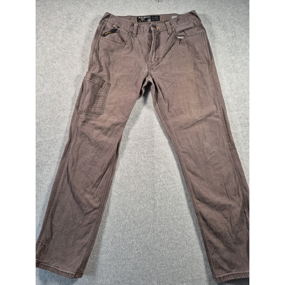 Ariat Rebar Pants Mens 31x32 (30x29) Brown Canvas M4 Relaxed Straight Workwear‎